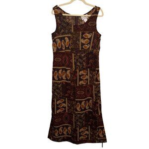 Karin Stevens Womens Sleeveless Paisley Patchwork Dress Size 12 Brown